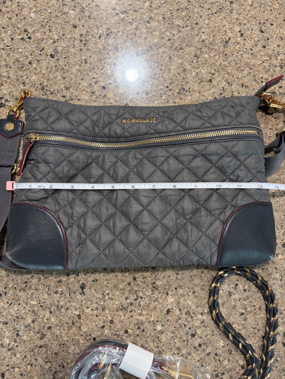 MZ Wallace Quilted Crossbody in Charcoal with Black Trim - Picture 12 of 13